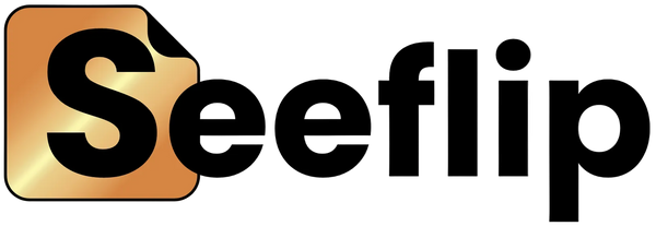 Seeflip logo with a gold square and black text on a white background