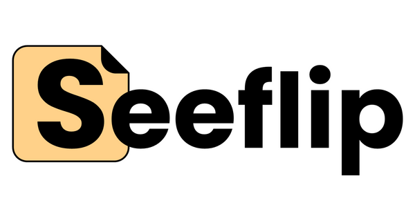 Seeflip logo with a yellow square and black text on a white background